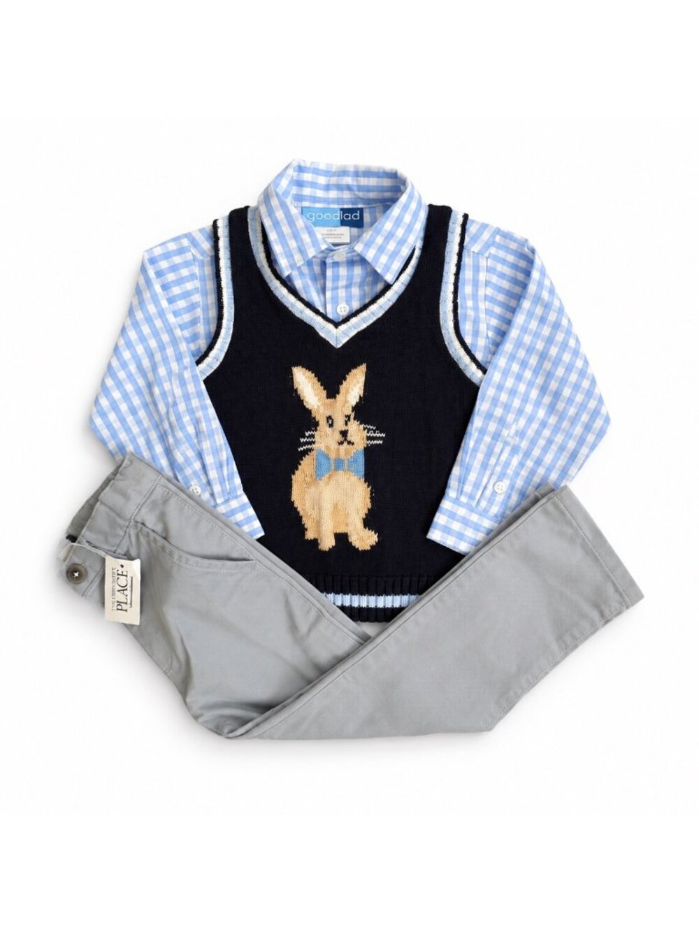 3T Easter Outfit Bundle Bunny Sweater Vest Gingham Shirt & NWT Children’s Place